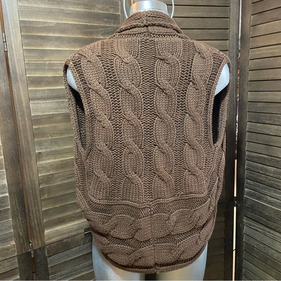 Metro7 Y2K Cable Knit Cardigan Sweater Vest Chocolate Grannycore Boho Sz Medium - Picture 6 of 7